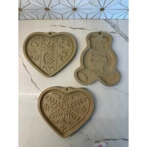 Pampered Chef Stoneware Cookie Molds – 2‎ Hearts (2000-01) and 1991 Teddy Bear
